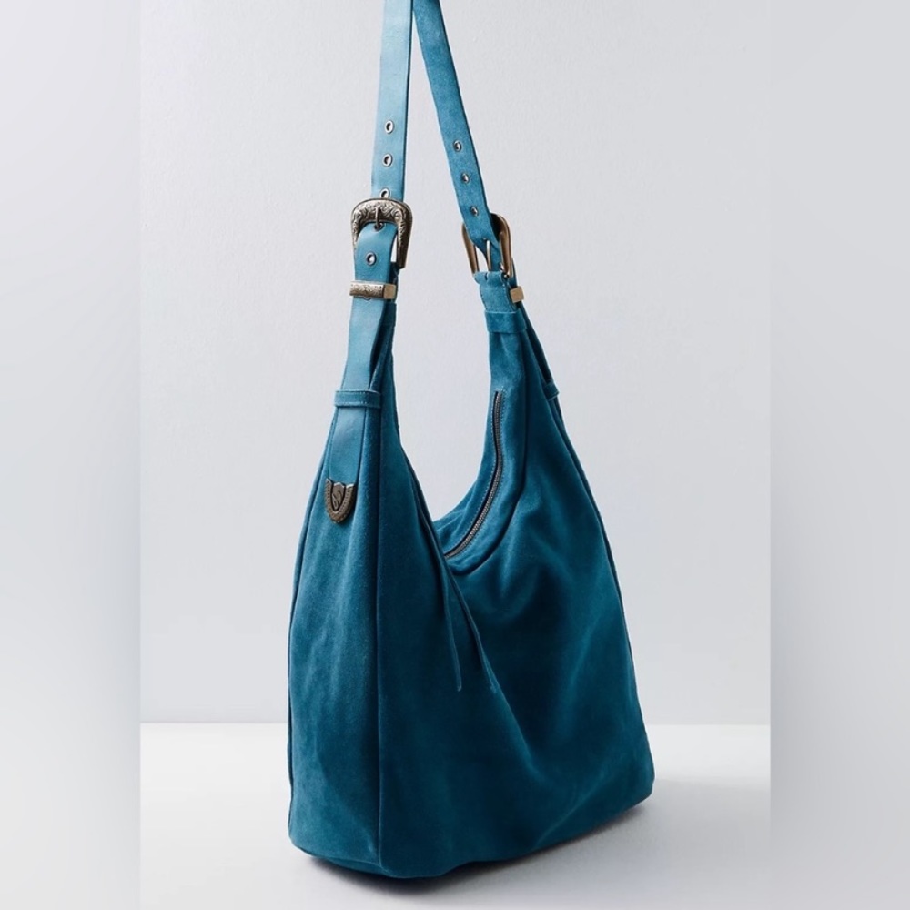 New! Free People westbound suede tote hobo bag carryall blue nwot - Picture 3 of 13